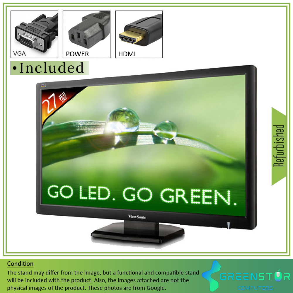 Refurbished(Good) - ViewSonic VX2703MH-LED 27" Widescreen 1920x1080 FHD LED Backlight LCD TN Panel Monitor | VGA, DVI, HDMI Standard