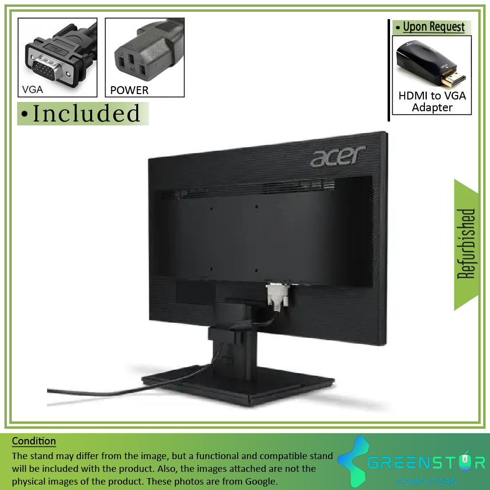 Refurbished(Good) - Acer B Series B206HQL 20" Widescreen 1920x1080 FHD LED Backlight LCD VA Panel Monitor| VGA, DVI