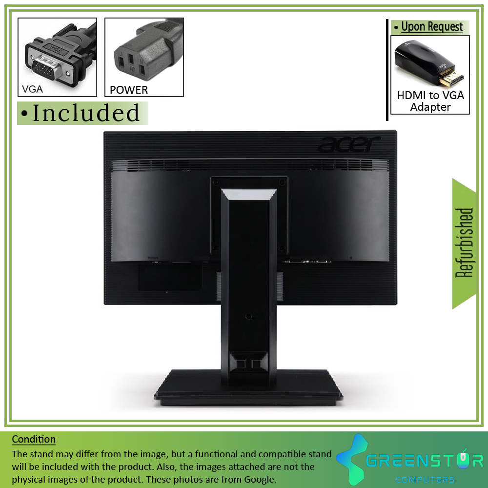 Refurbished(Good) - Acer B Series B206HQL 20" Widescreen 1920x1080 FHD LED Backlight LCD VA Panel Monitor| VGA, DVI