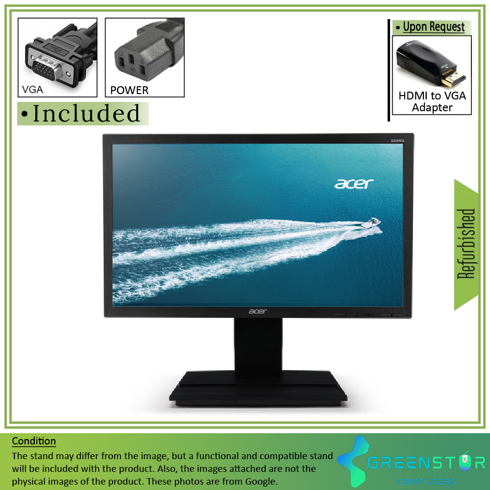 Refurbished(Good) - Acer B Series B206HQL 20" Widescreen 1920x1080 FHD LED Backlight LCD VA Panel Monitor| VGA, DVI