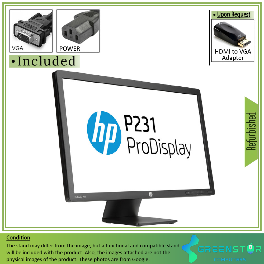 Refurbished(Good) - HP P231 ProDisplay 23" Widescreen 1920x1080 FHD LED Backlight LCD TN Monitor | VGA, DVI