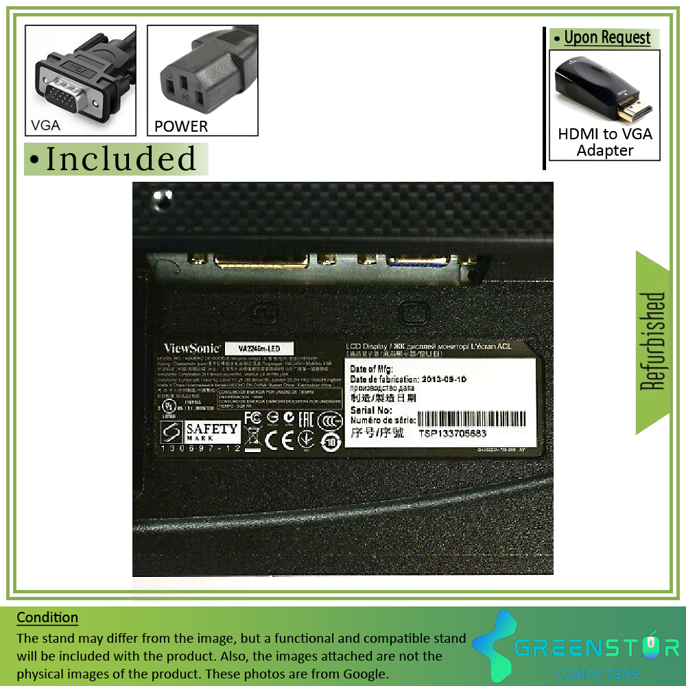 Refurbished(Good) - ViewSonic VA2246M-LED 22” Widescreen 1920x1080 FHD LED Backlight LCD TN Monitor | DVI-D, VGA