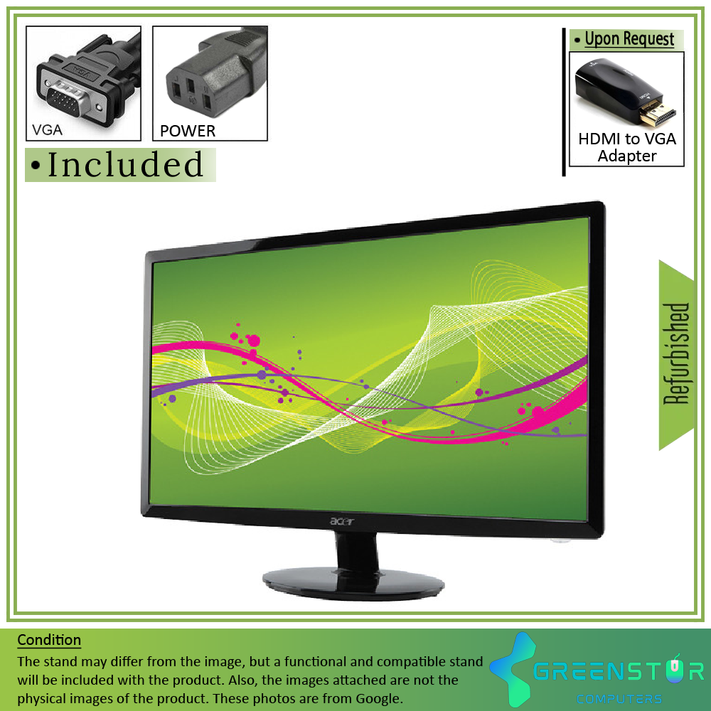 Refurbished(Good) - Acer S200HL Abd 20" Widescreen 1920x1080 FHD LED Backlight Flat TN LCD Monitor | VGA D-Sub, DVI-D