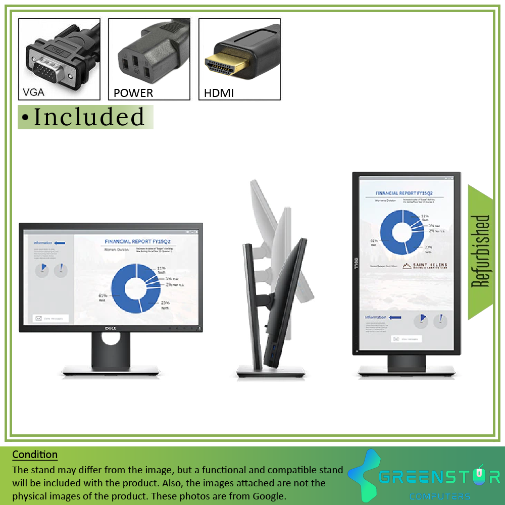 Refurbished(Good) -Dell Professional P2018H 20" Widescreen 1600x900 HD+ LED Backlight LCD TN Monitor | VGA, HDMI, DisplayPort