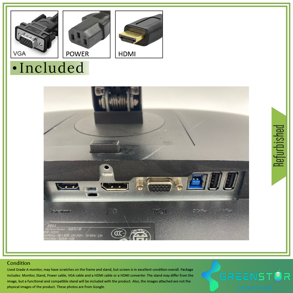 Refurbished(Good) - Dell Professional P2217H 22" Widescreen 1920x1080 FHD LED Backlight LCD IPS Panel Monitor | VGA, HDMI, Displayport