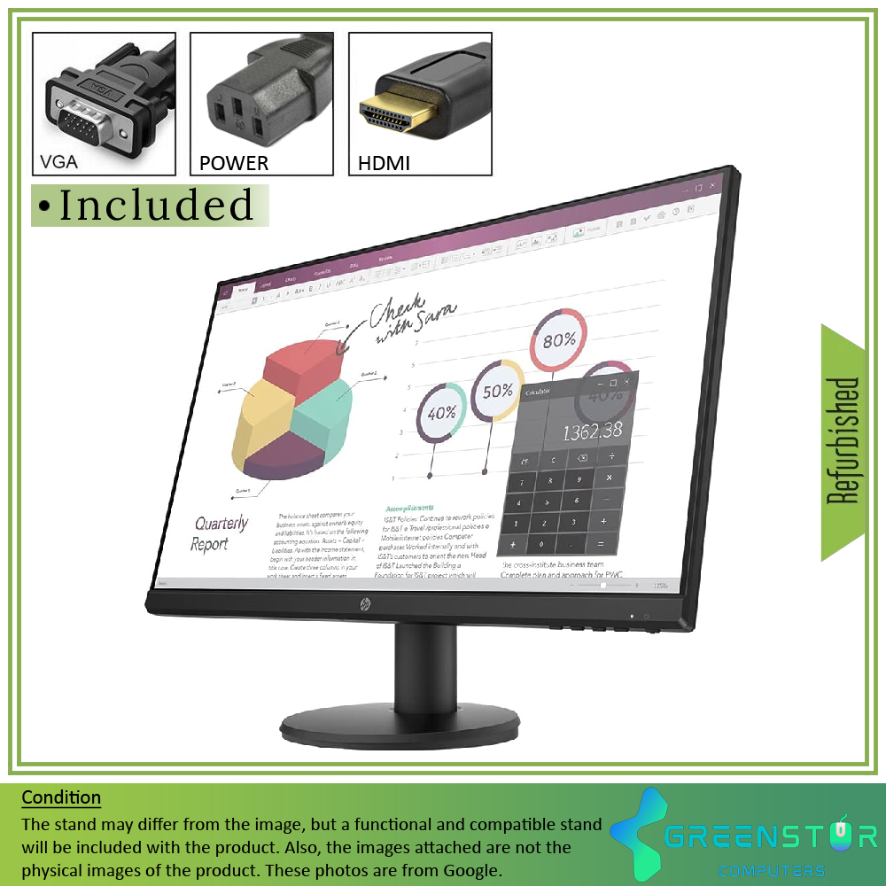 Refurbished(Good) - HP P24v G4 24" Widescreen 1920x1080 FHD IPS LED Backlit LCD Slim bezel Monitor