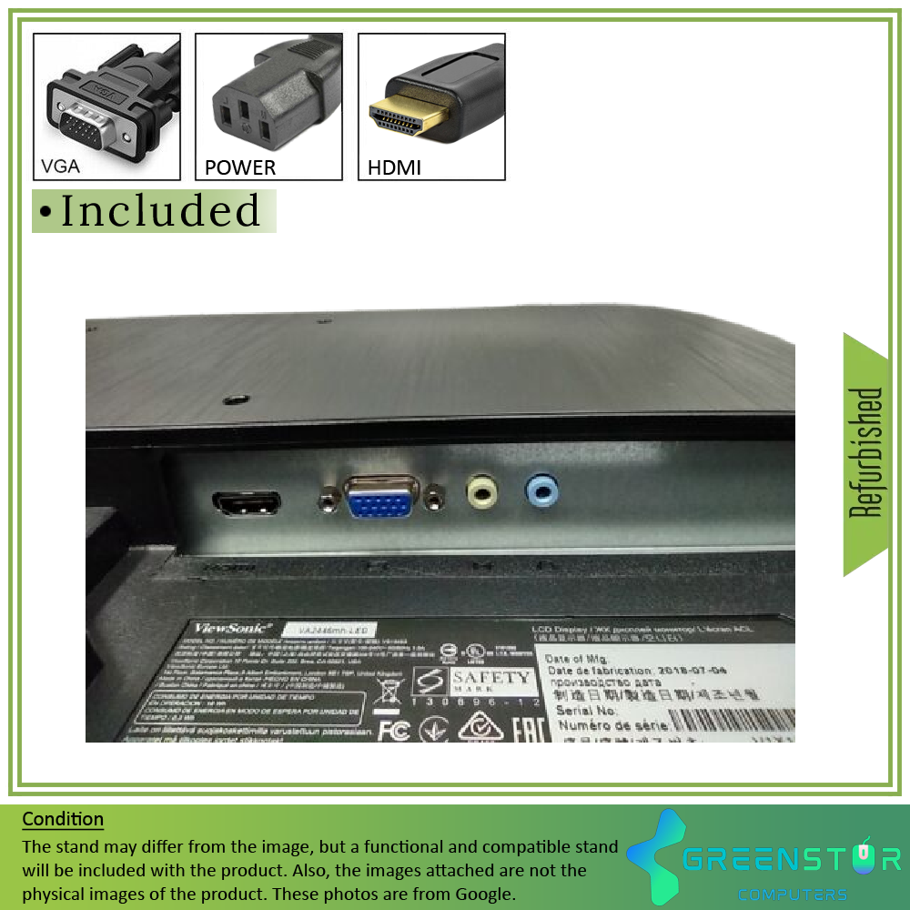 Refurbished(Good) - ViewSonic VA2446MH 24" Widescreen 1920x1080 LED Backlit LCD TN Monitor