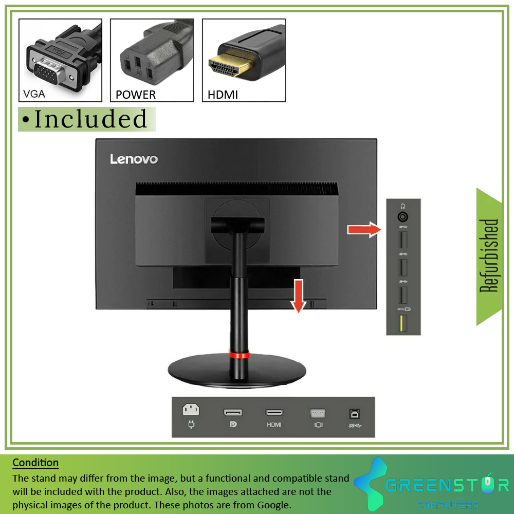Refurbished(Good ) -Lenovo ThinkVision T22i-10 22" Widescreen 1920x1080 FHD LED Backlitght LCD IPS Monitor | VGA, HDMI, DisplayPort