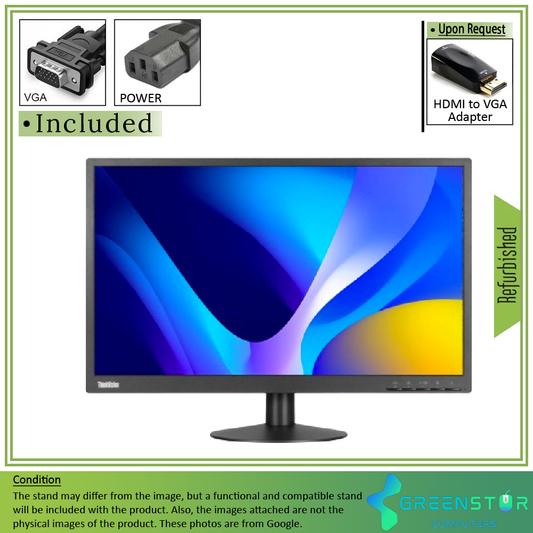 Refurbished(Good) - Lenovo ThinkVision E24-10 23.8"Widescreen 1920x1080 FHD LED Backlight IPS Monitor | VGA, Displayport