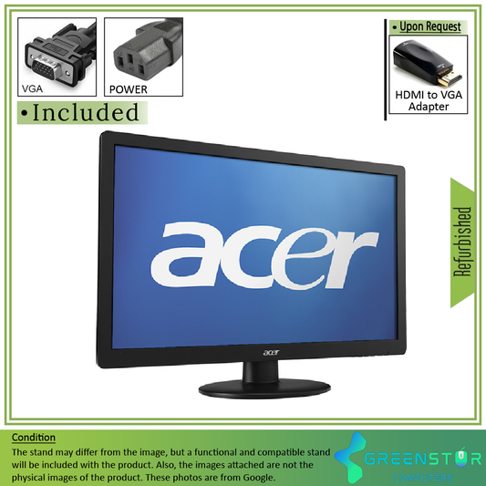 Refurbished(Good) - Acer S200HL Abd 20" Widescreen 1920x1080 FHD LED Backlight Flat TN LCD Monitor | VGA D-Sub, DVI-D