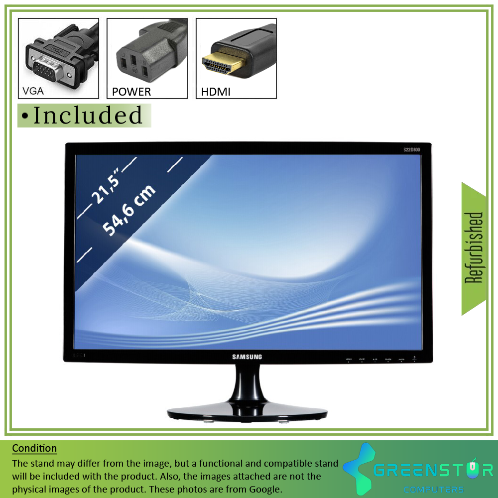 Refurbished(Good) - Samsung SD300 Series S22D300 22" Widescreen 1920x1080 FHD LED Backlit TN Monitor | VGA-D, HDMI Standard